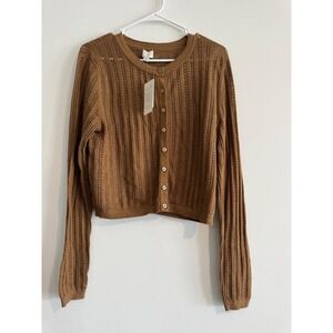 A New Day Pointelle Knit Cardigan Women Large Brow Cropped Cottagecore